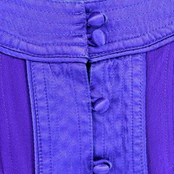 CALYPSO Dress S Small CHRISTIANE CELLE Silk Sheer Satin Trim Knee Length Purple - Picture 7 of 15